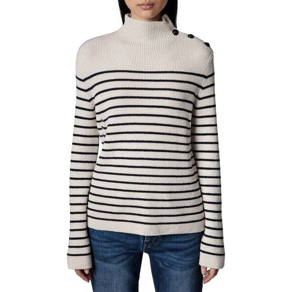Zadig & Voltaire Sailor We Stripes Ribbed Funnel Neck Sweater In Ecru $548, XS - Picture 1 of 5